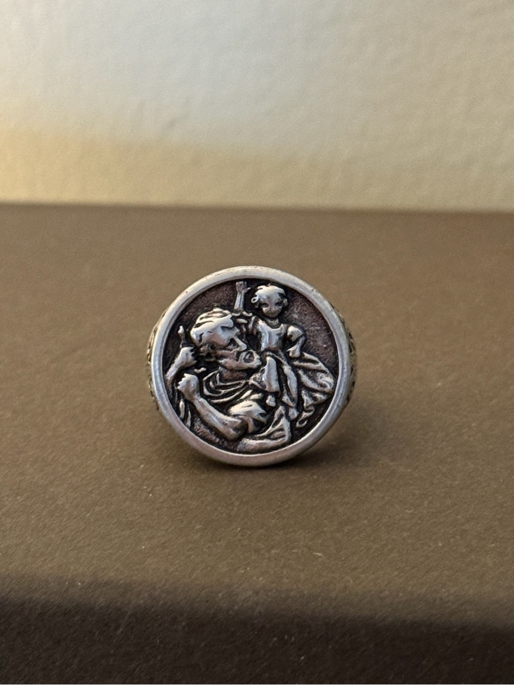 CRAFTD Stainless Steel St. Christopher Solid Ring Size 8 Great Preowned Cond.